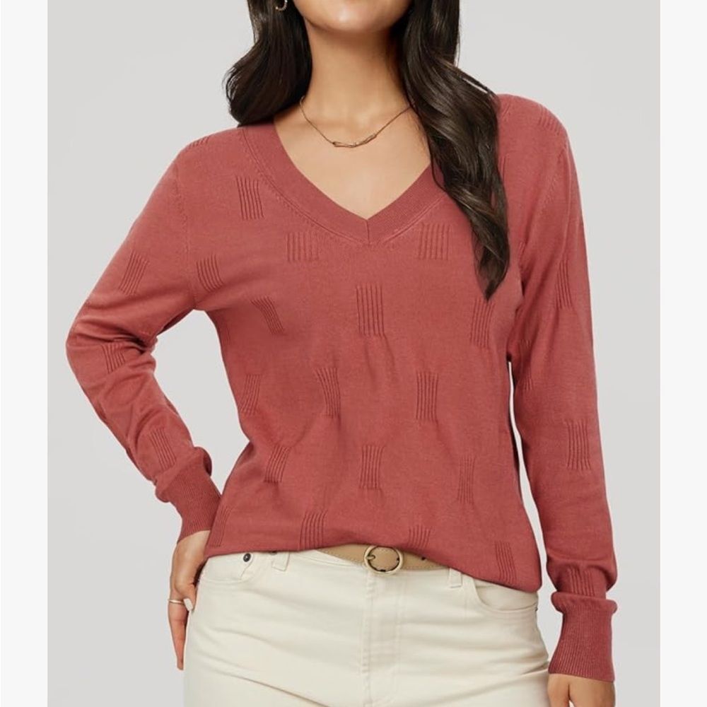 Coral Spring Cable Knit V Neck Sweater Med
